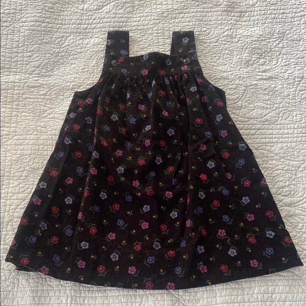 Floral Vintage Kids Jumper - Black with Multicolor Flowers, Corduroy